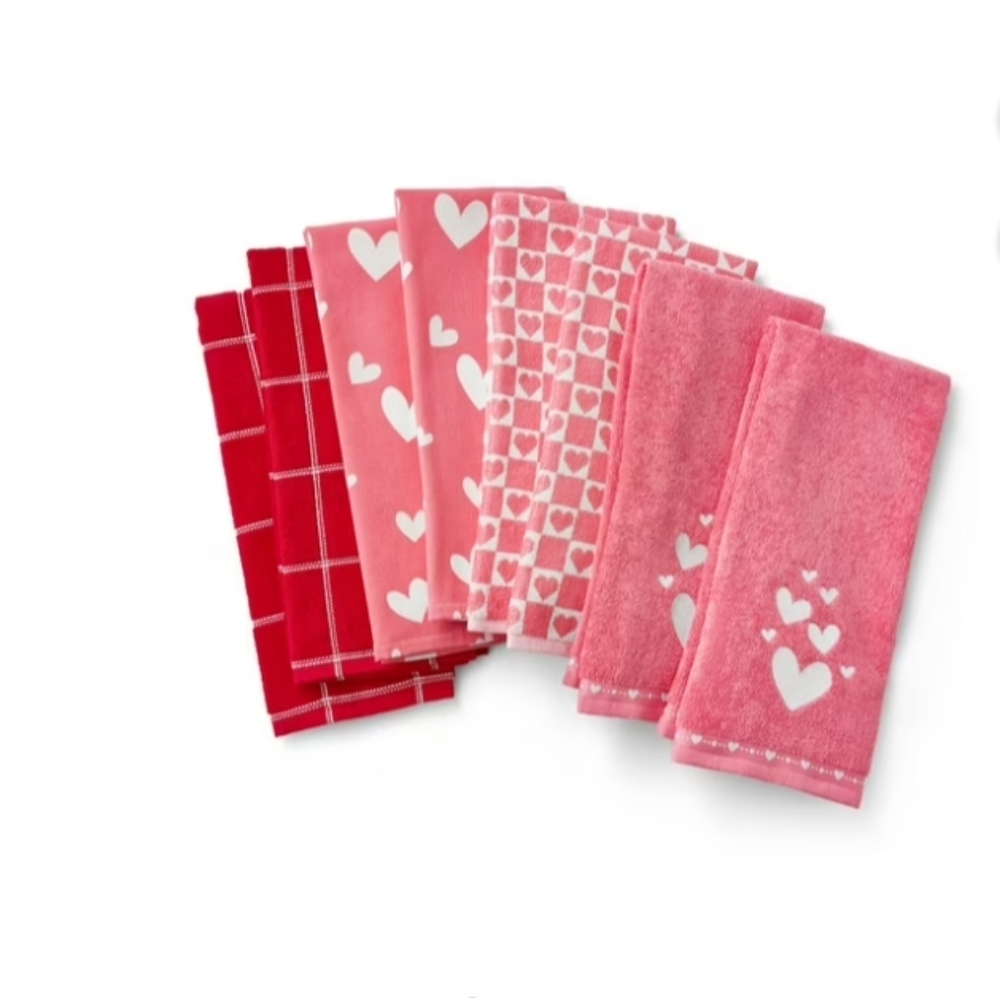 Kitchen Towel Set of Heart Patterned 8 Piece